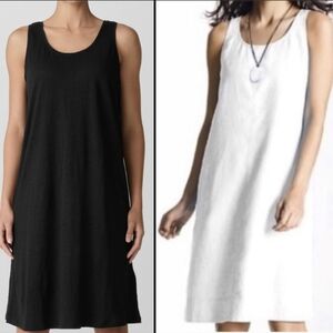 100 Linen 2 Eileen Fisher Dresses Size Large Black White Swing Shift ALine
